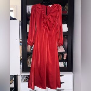 MILA MAE
Satin Tie Neck Long Sleeve Midi Dress In Red Rust